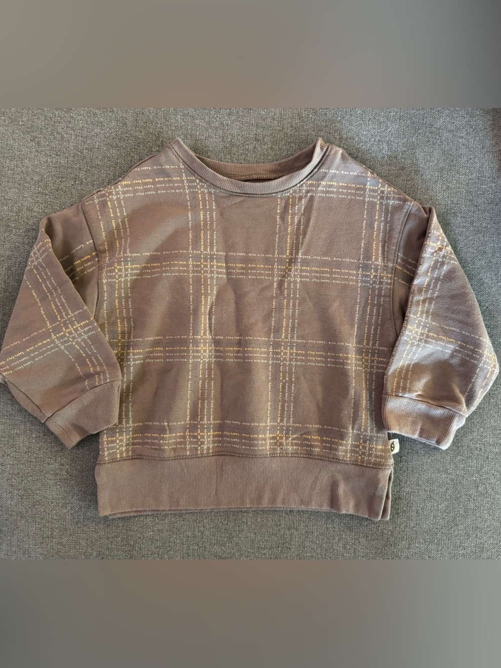 Easy-Peasy Brown Neutral Organic Cotton Blend Checker Plaid Sweater Sweatshirt